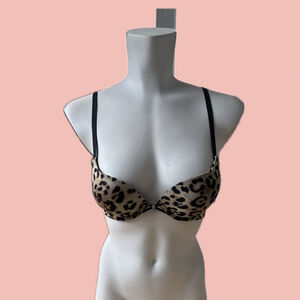 La Senza Leopard Print Push Up Bra 32A – Y2K Rhinestone Detail